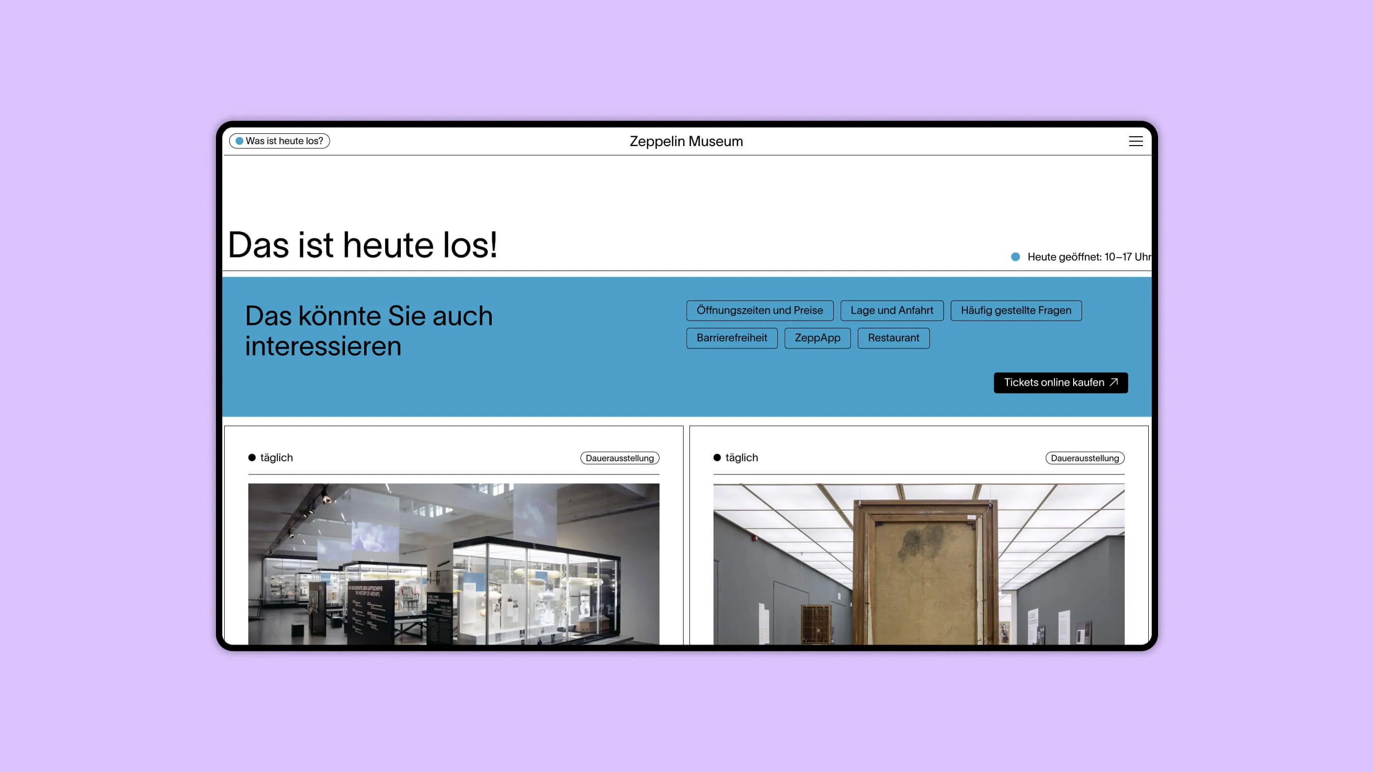 Ein Screenshot der Webseite des Zeppelin Museums