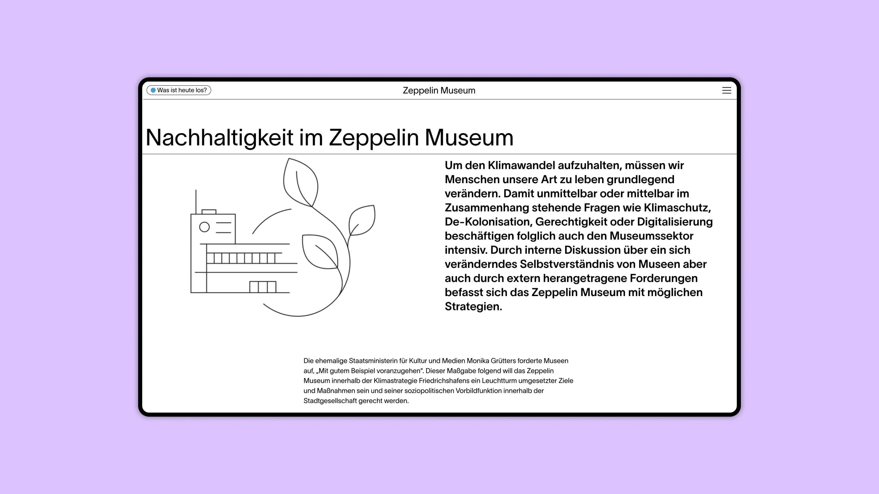Screenshot eines Ausschnitts der "Über Uns" Seite der Webseite des Zeppelin Museums