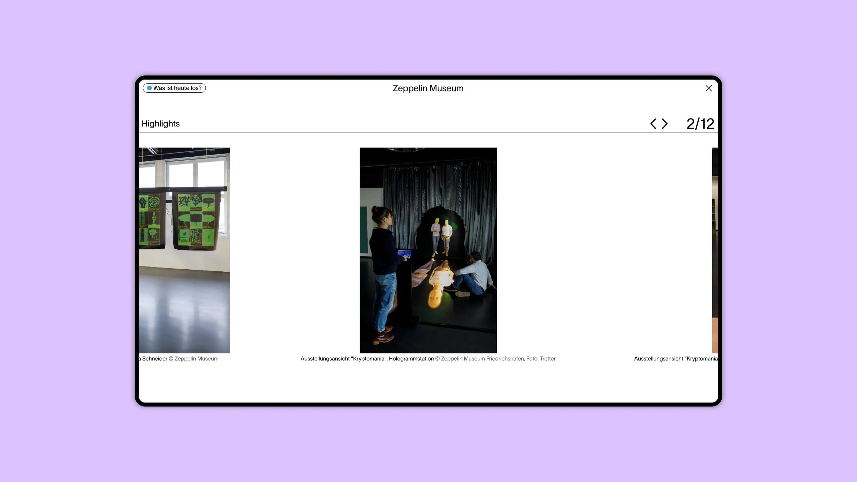 Screenshot eines Galeriemoduls der Webseite des Zeppelin Museums