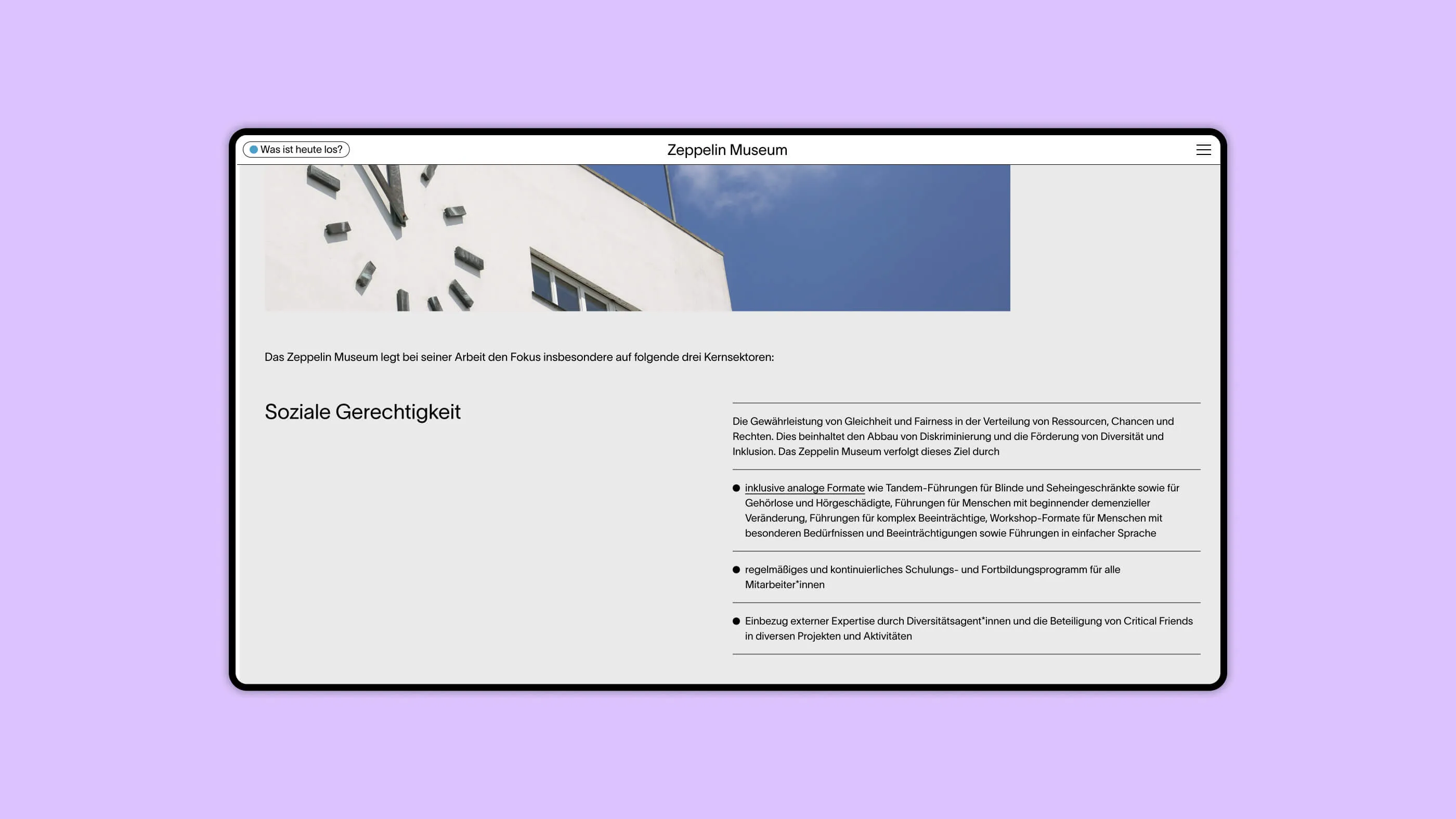Screenshot einer Liste der Webseite des Zeppelin Museums