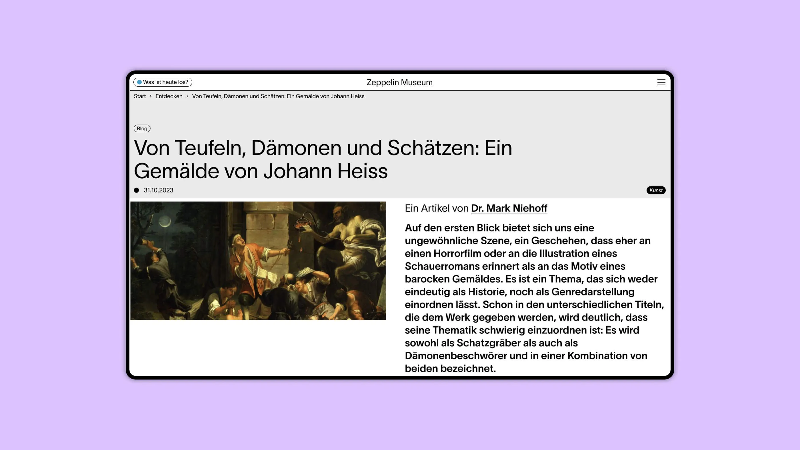 Screenshot des Headers einer Detailseite der Webseite des Zeppelin Museums