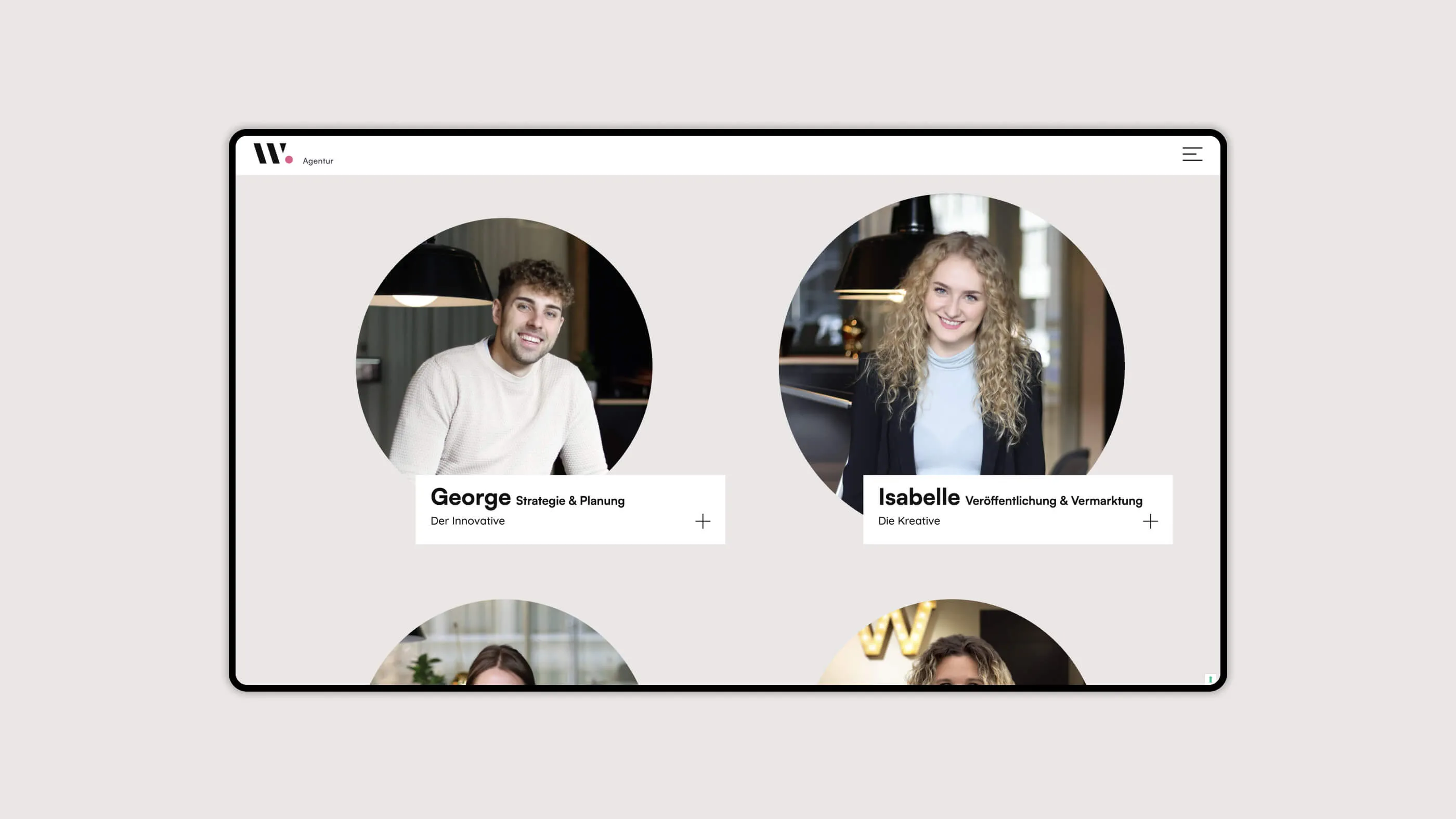 Screenshot of the team page of the Writerlino website