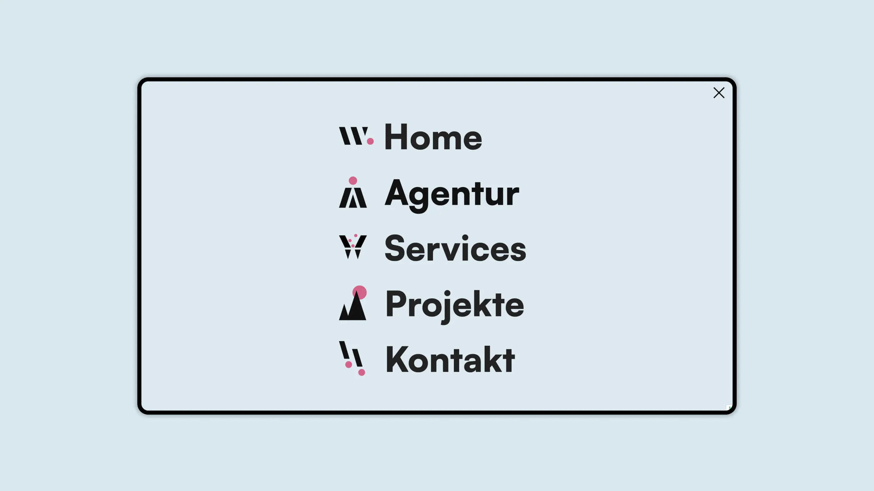 Screenshot of the open main navigation of the Writerlino website