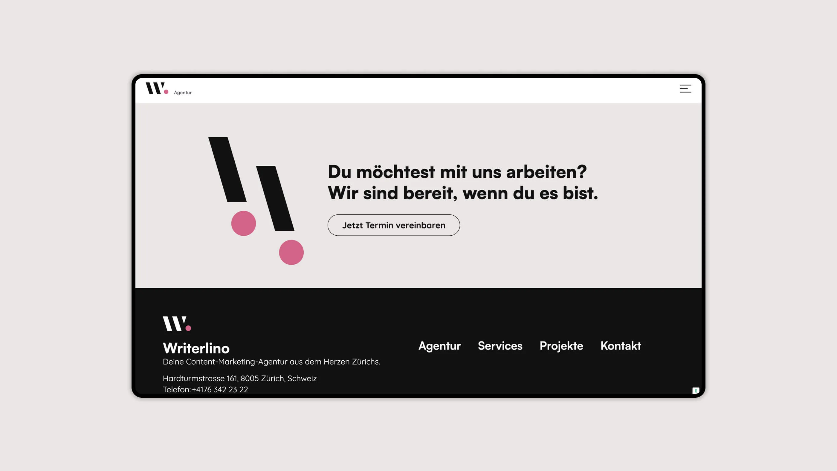 Screenshot of the "Make an appointment" teaser on the Writerlino website