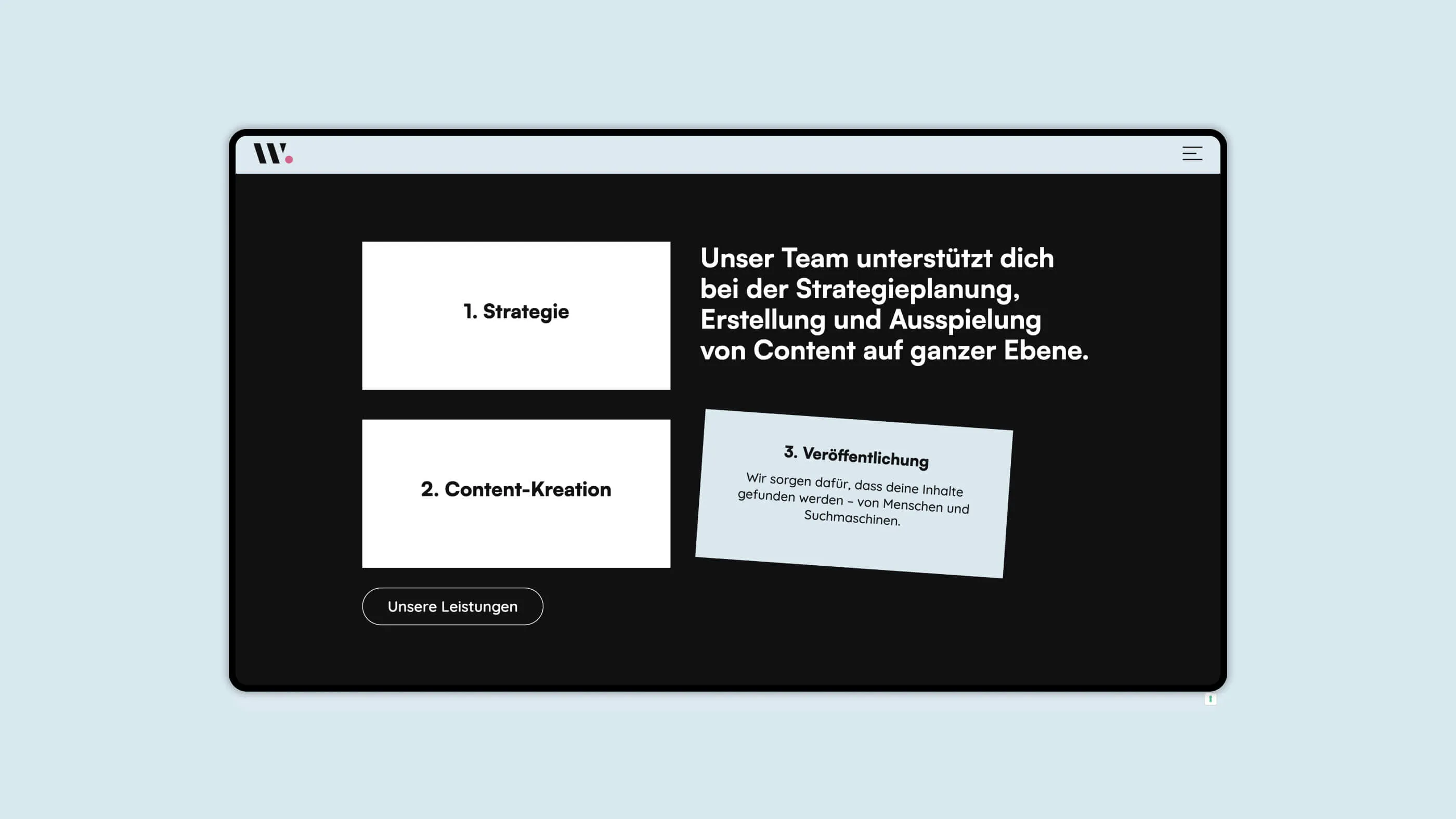 Screenshot of the services section of the homepage on the Writerlino website