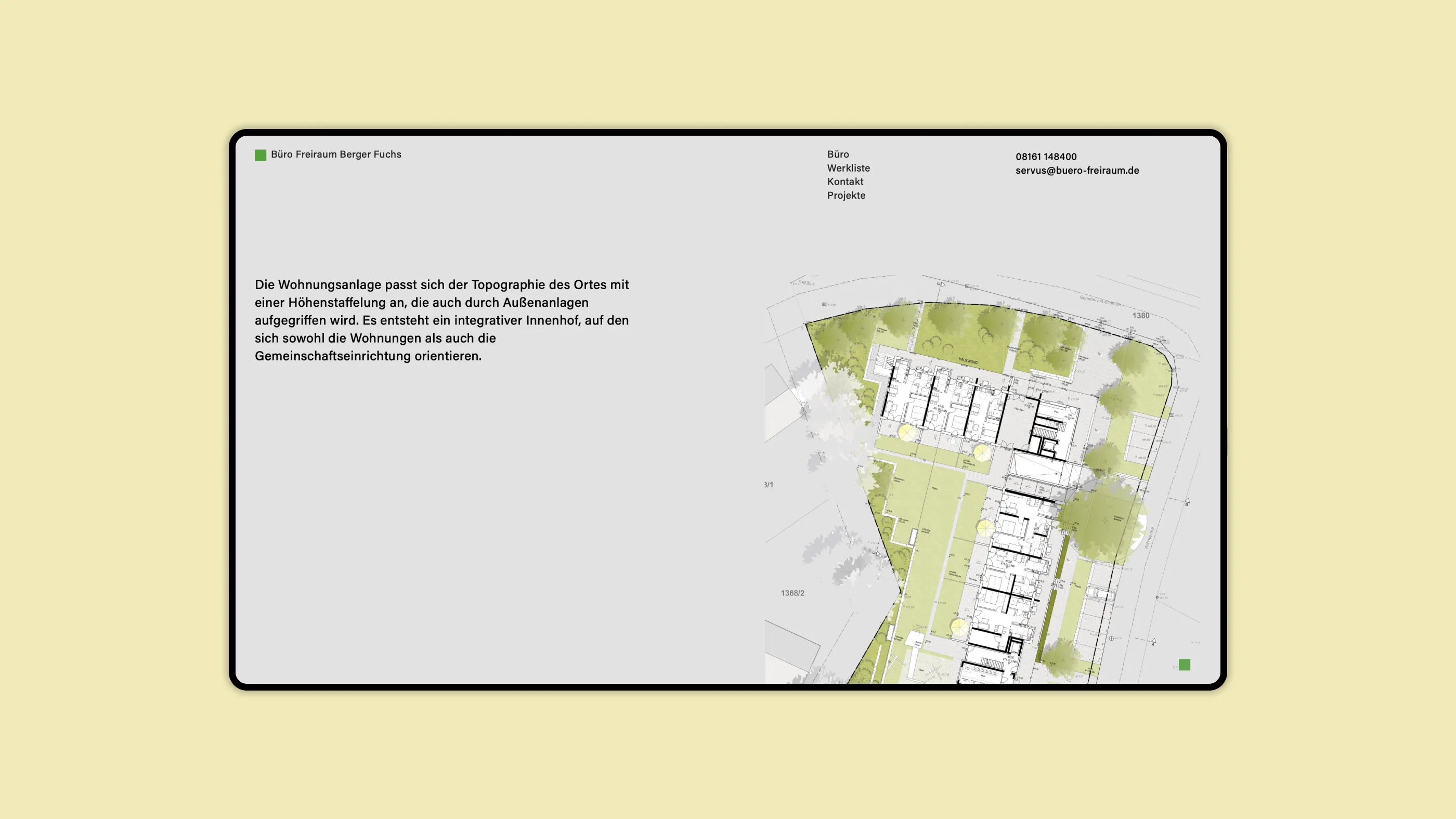 A section of the website showing a landscape floor plan accompanied by text. 