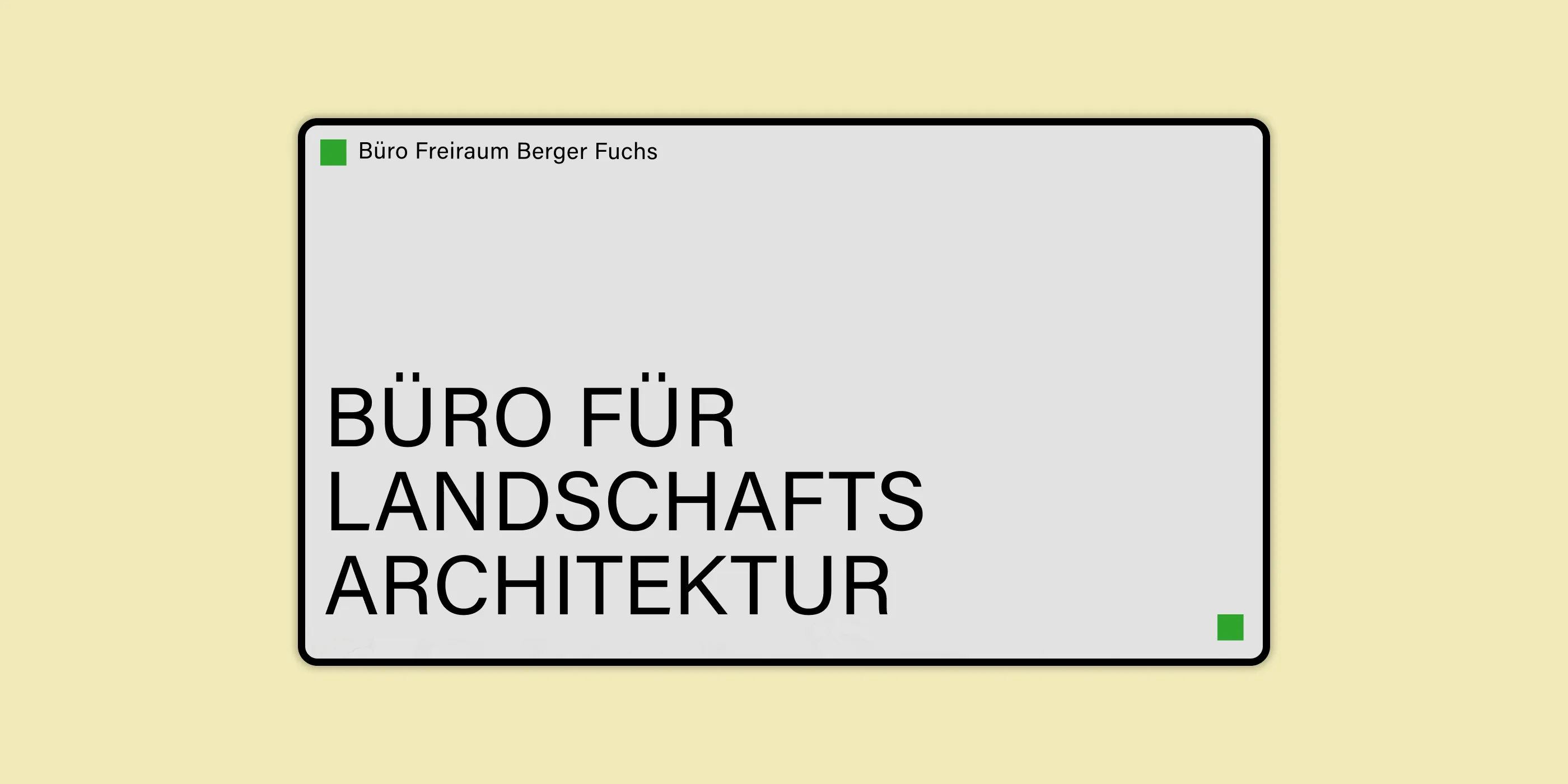 A screen view with the logo of Freiraum Berger Fuchs and the lettering »Büro für Landschaftsarchitektur«