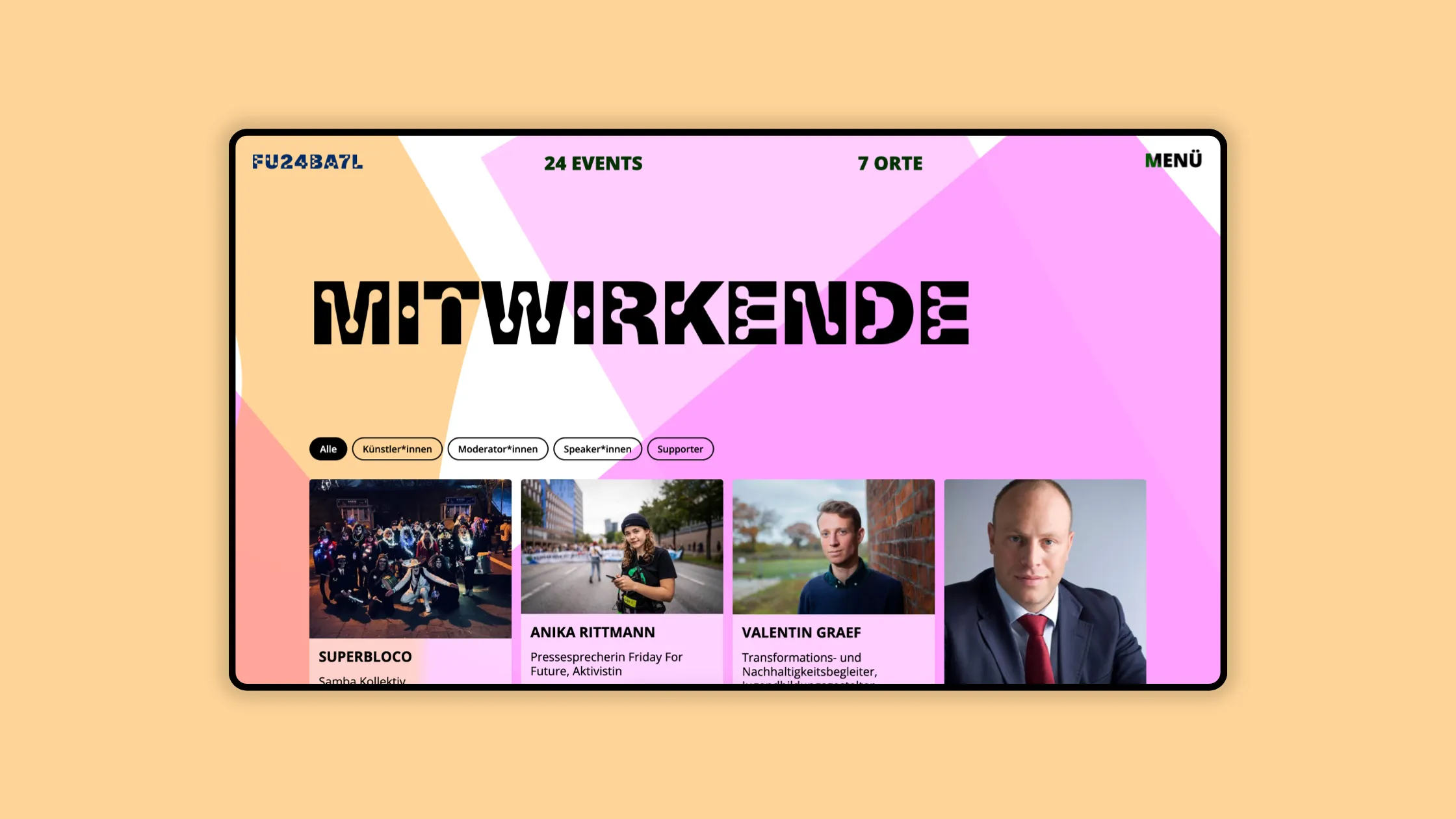 Abereiteter Screenshot der Website von FU24BA7L, dem Festival für Fußballkultur in Köln