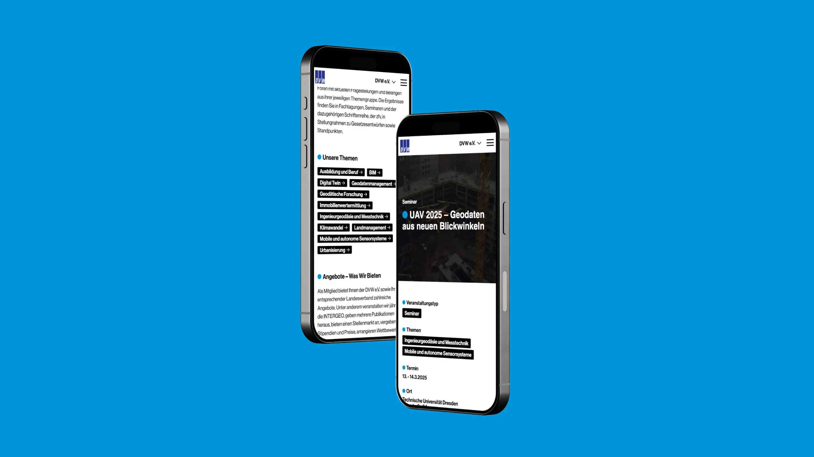 Handy MockUp verschiedener Übersichtsseiten des DVW