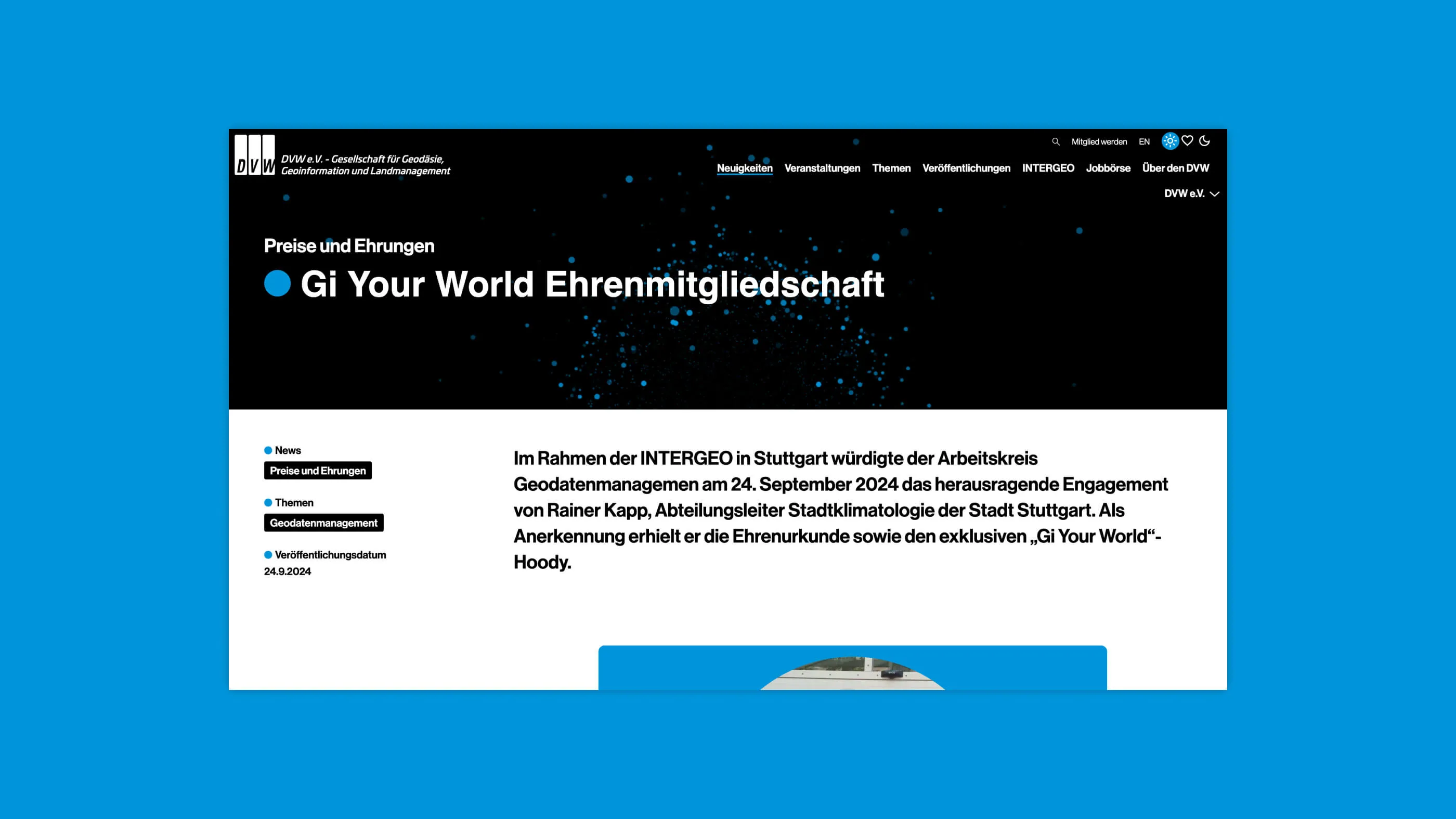 Screenshot einer Artikelseite des DVW