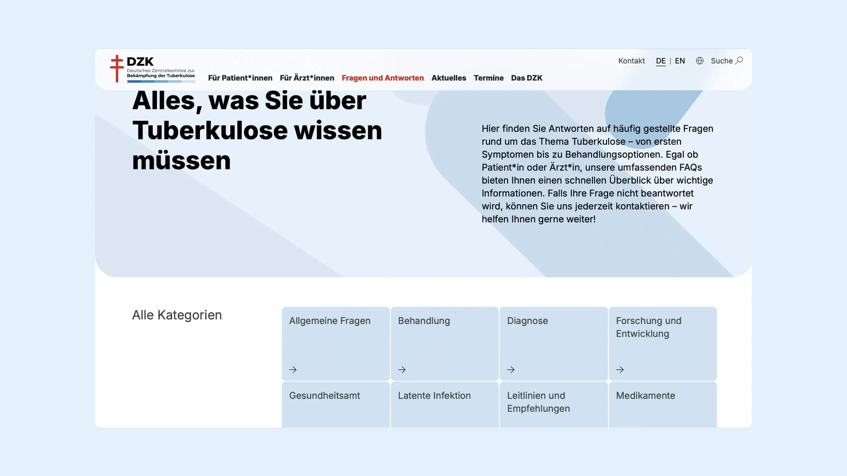 Screenshot der Seite ‘Alles, was Sie über Tuberkulose wissen müssen’