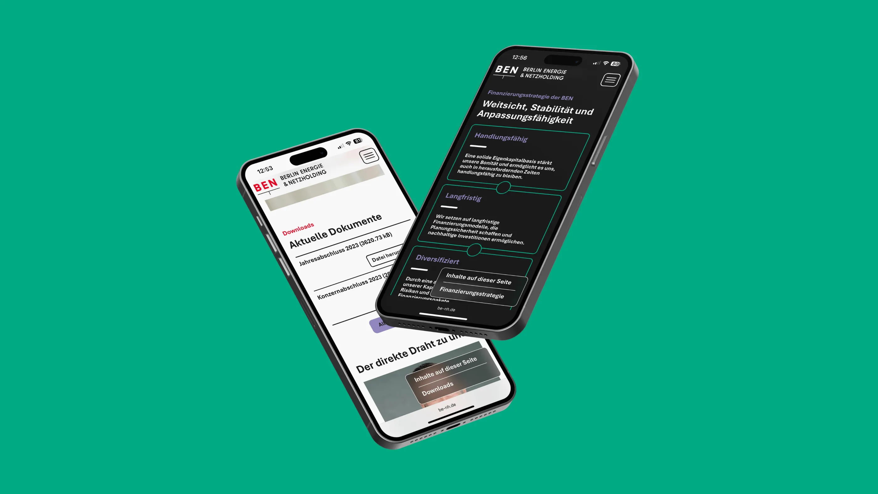 MockUp of two smartphones showing the light & dark mode of the website
