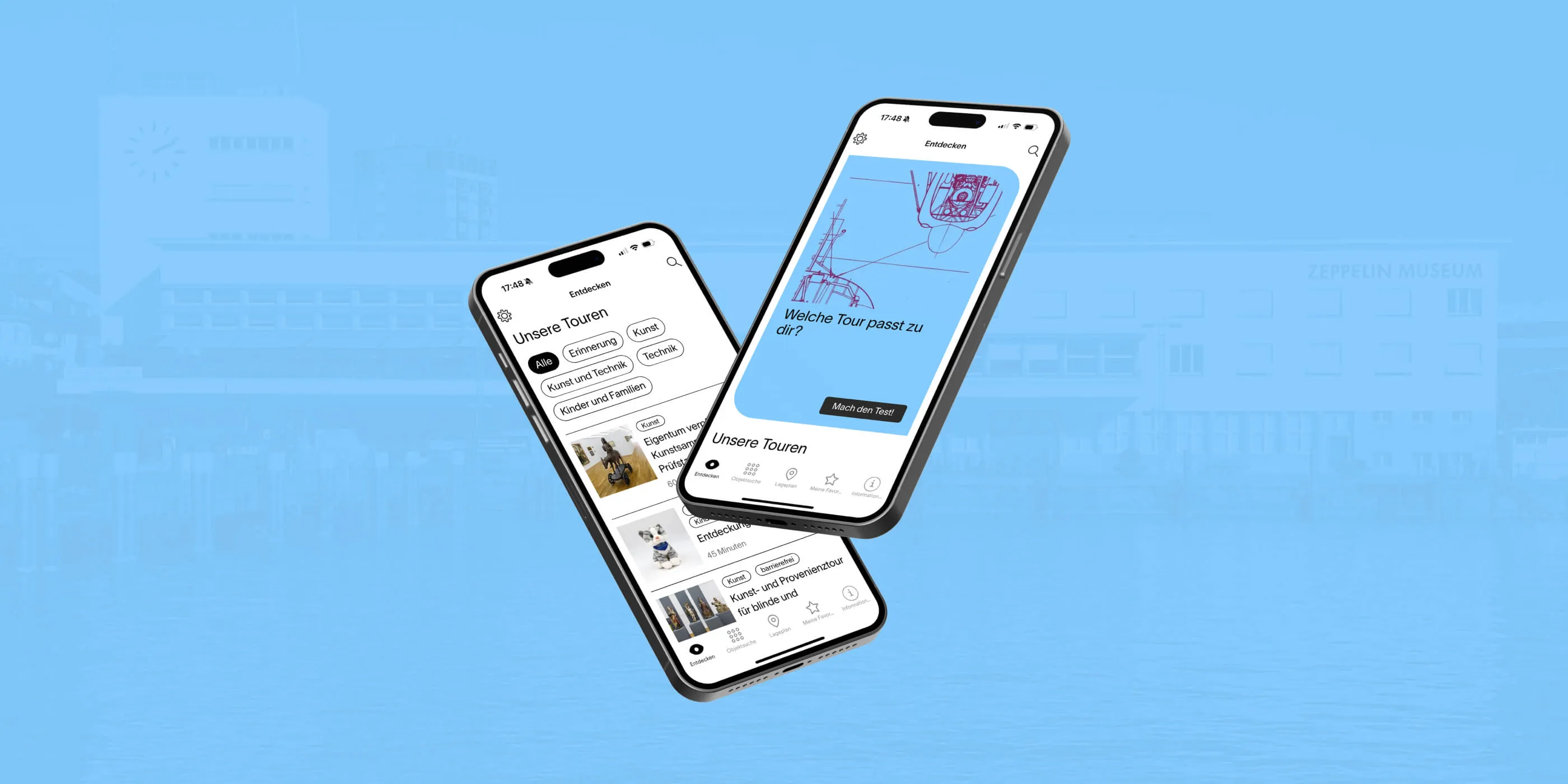 Mockup von zwei Smartphones mit dem ZeppGuide auf dem Bildschirm