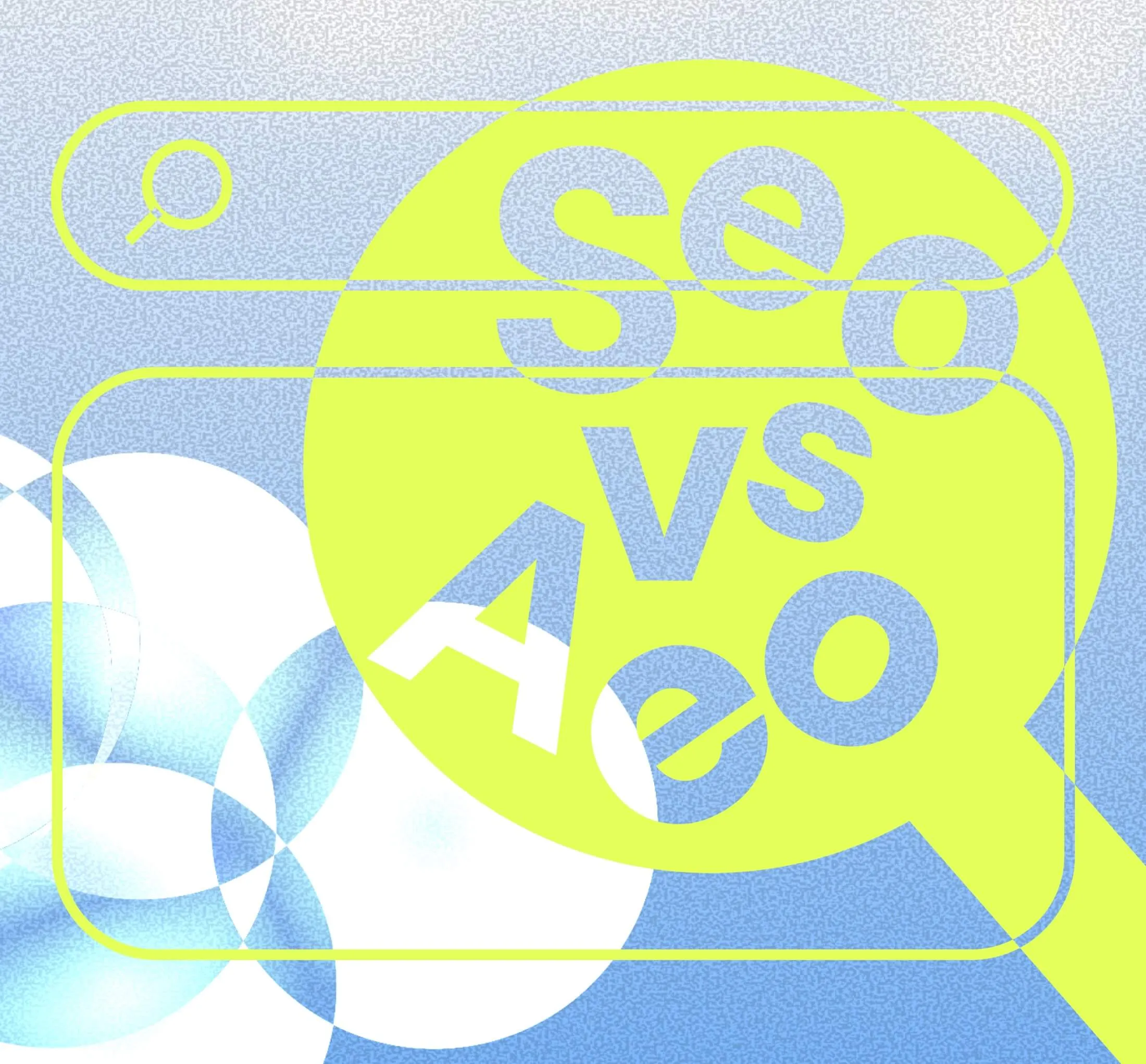 Abstrakte Grafik mit den Worten SEO und AEO