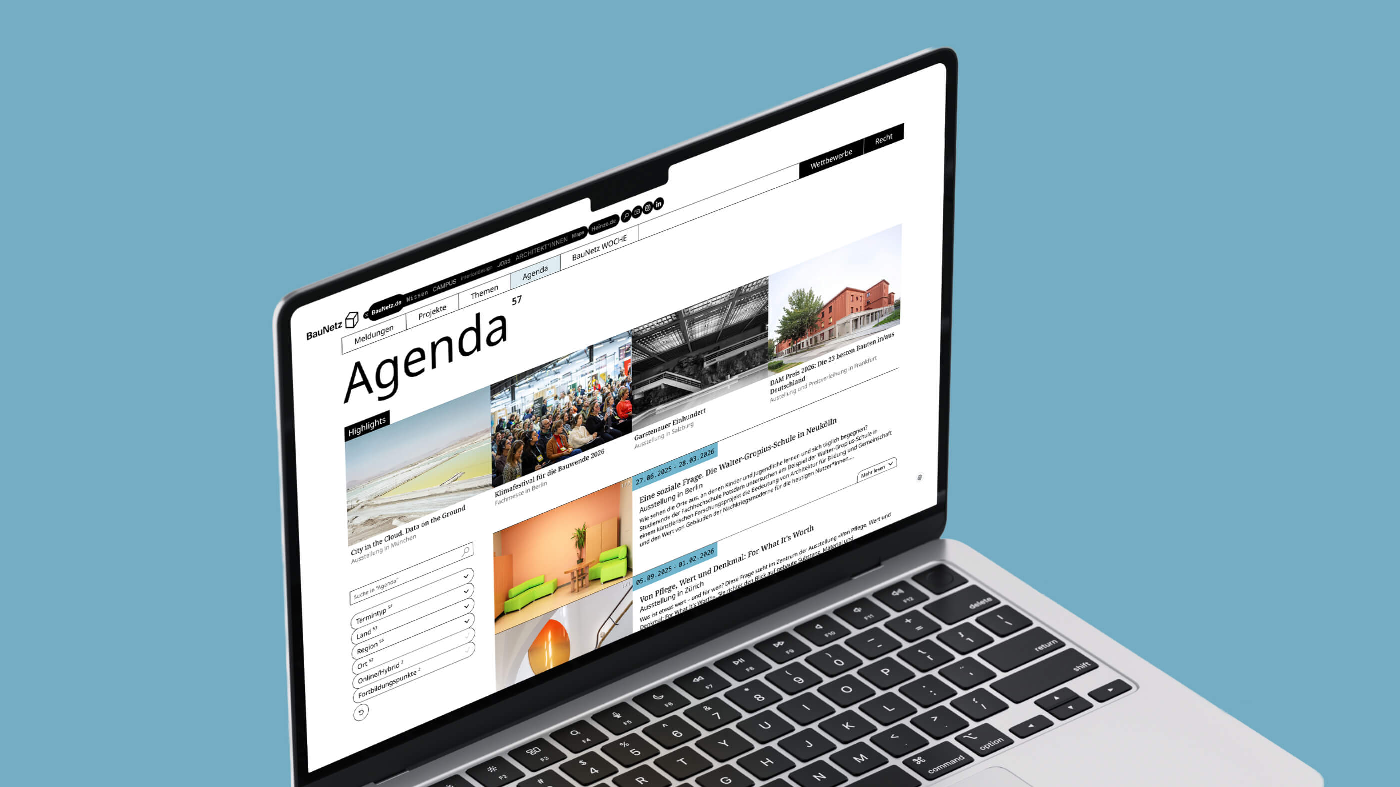 Mockup der Seite baunetz.de auf einem Laptop