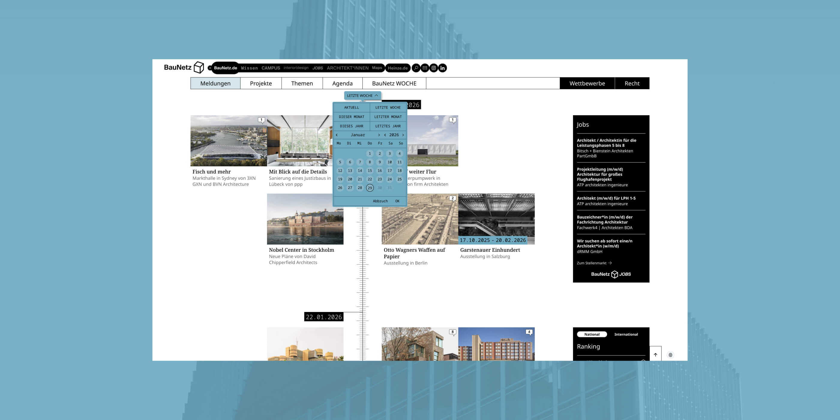 Screenshot der Startseite von baunetz.de
