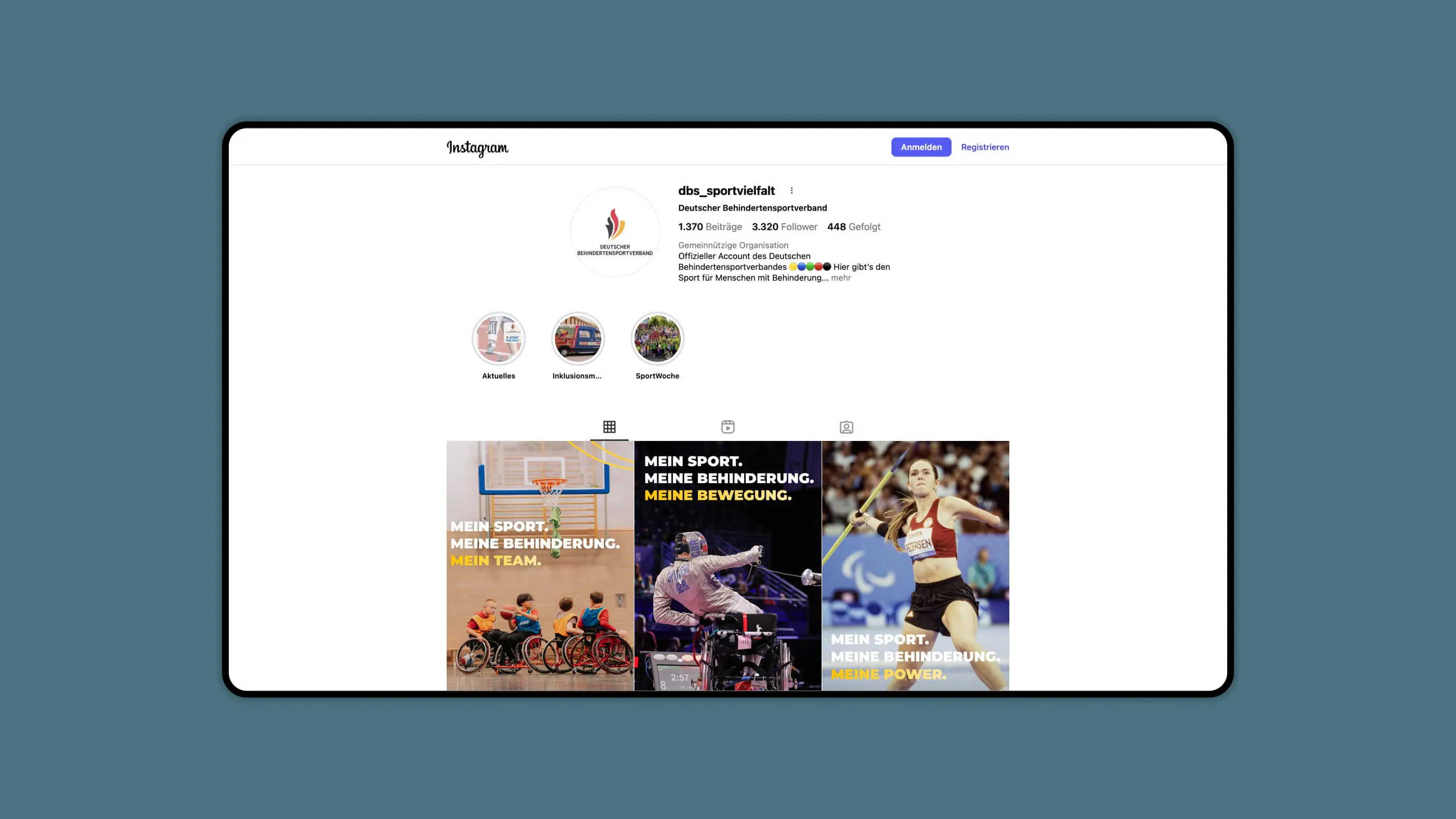 Instagram-Mockup der #MeinSport – Parasport Kampagne