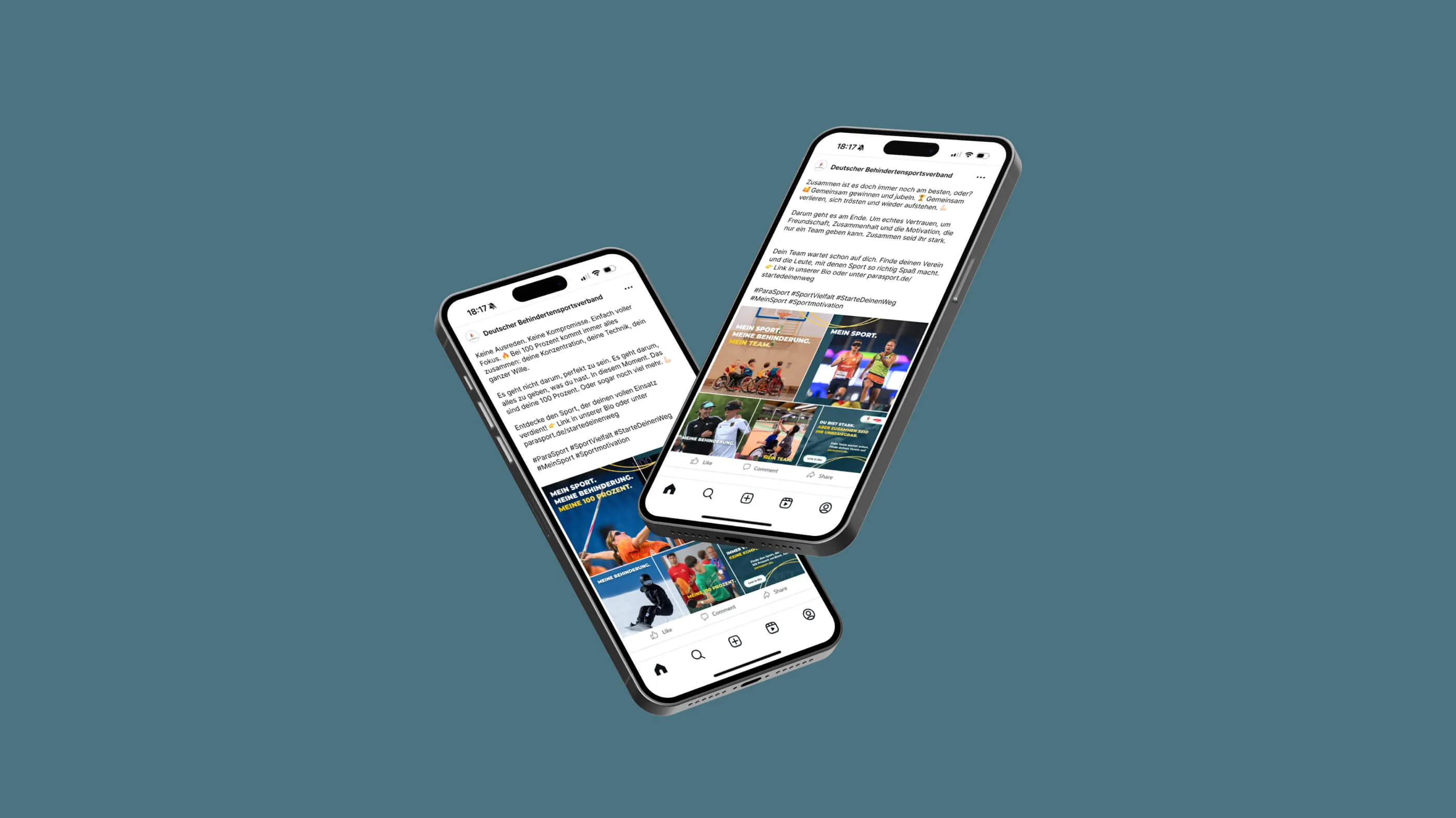 Mockups von Smartphones der  #MeinSport – Parasport Kampagne