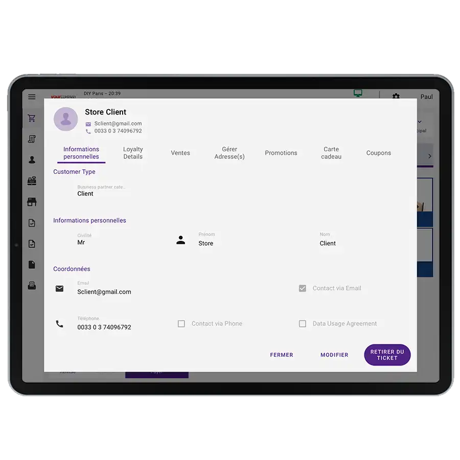 Access to customer card from a mobile device (tablet) running Openbravo Mobile POS