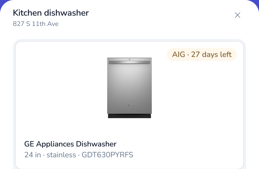 Sibi property record showing a kitchen dishwasher