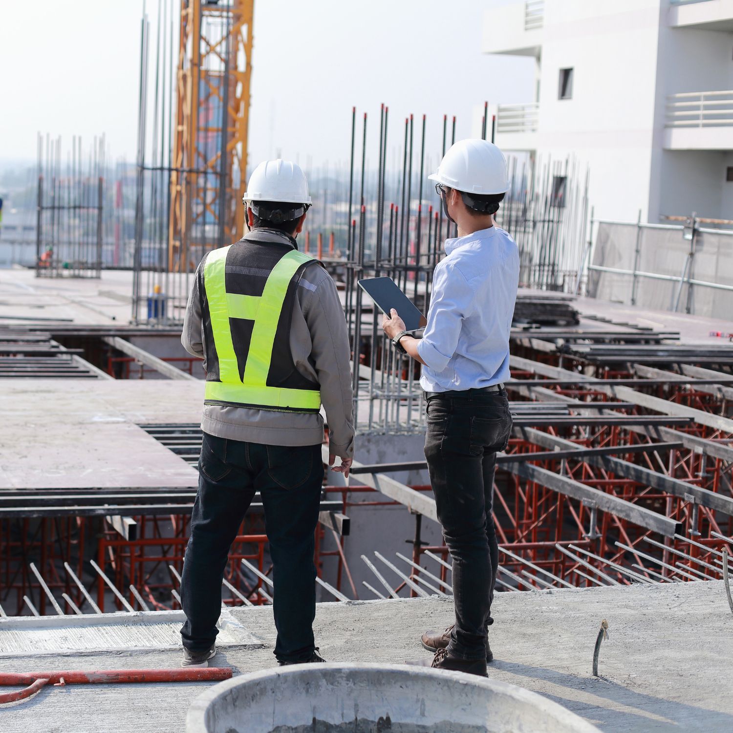 construction workers standing on a construction site