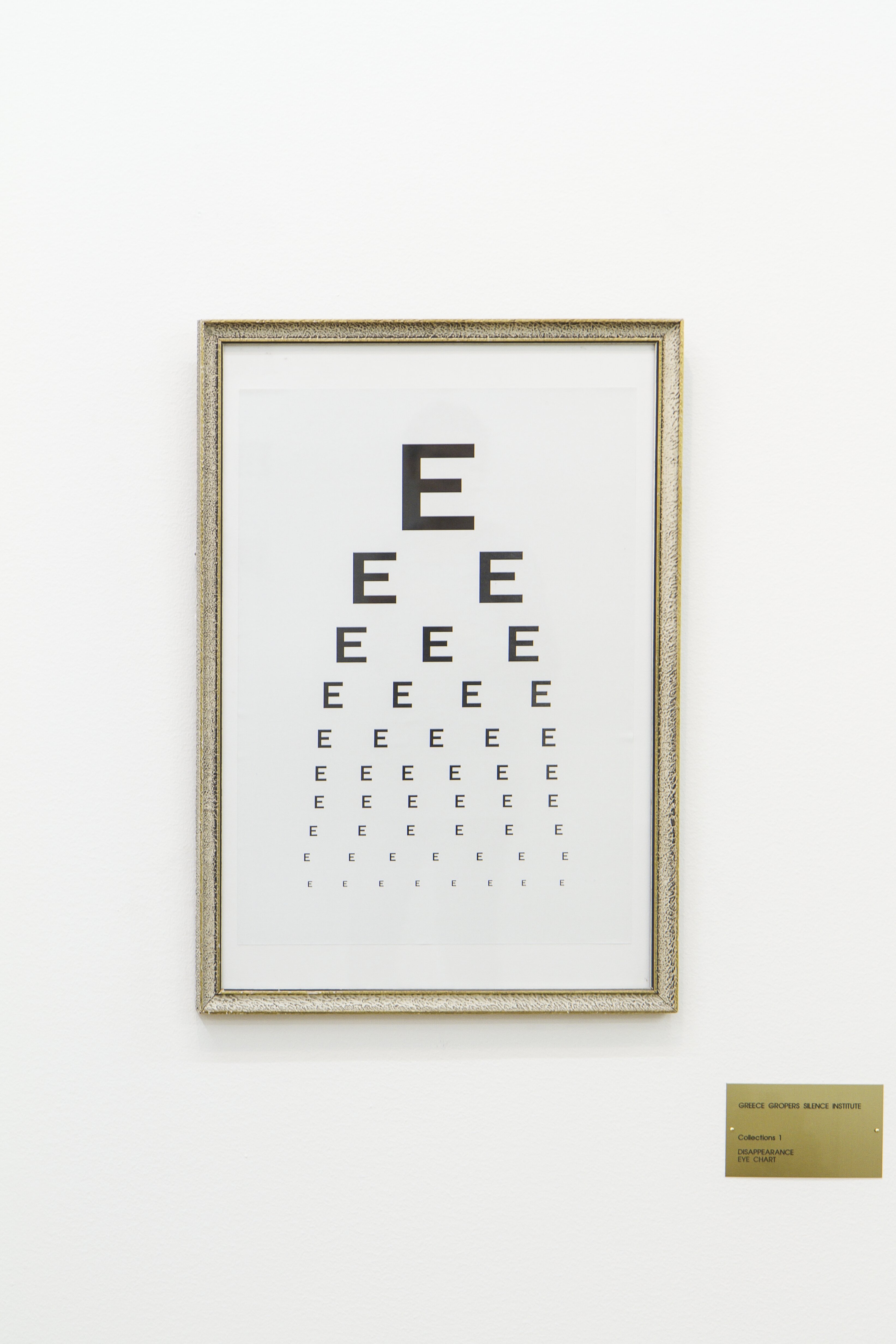 Jeuno JE Kim & Lasse Krog Møller, Greece Gropers Foundation, 2012. Greece Gropers Silence Institute, Collection 1, Disappearance, Eye chart.