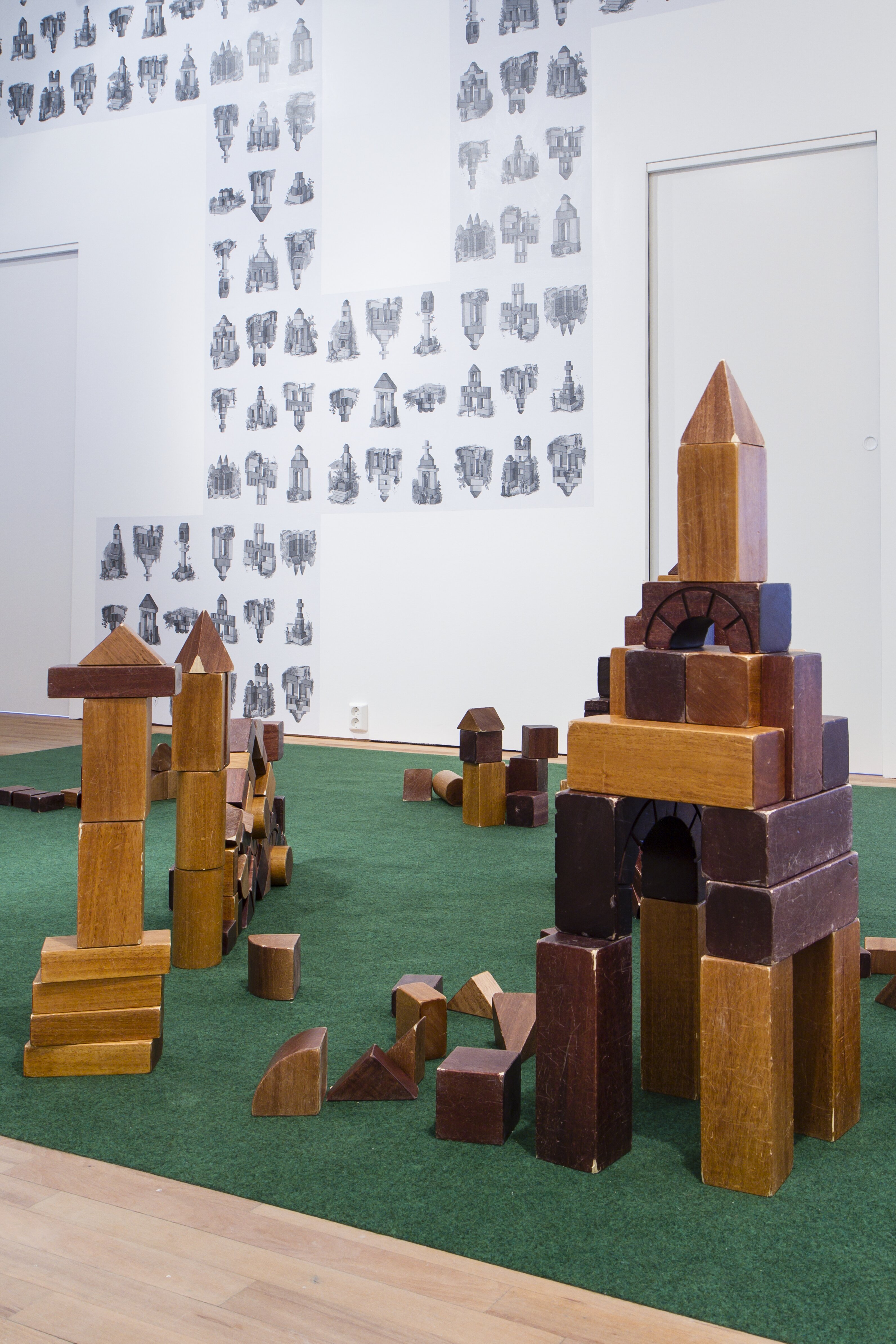 Olivia Plender, Social Construction, 2012. Wooden blocks and printed posters. Detail.