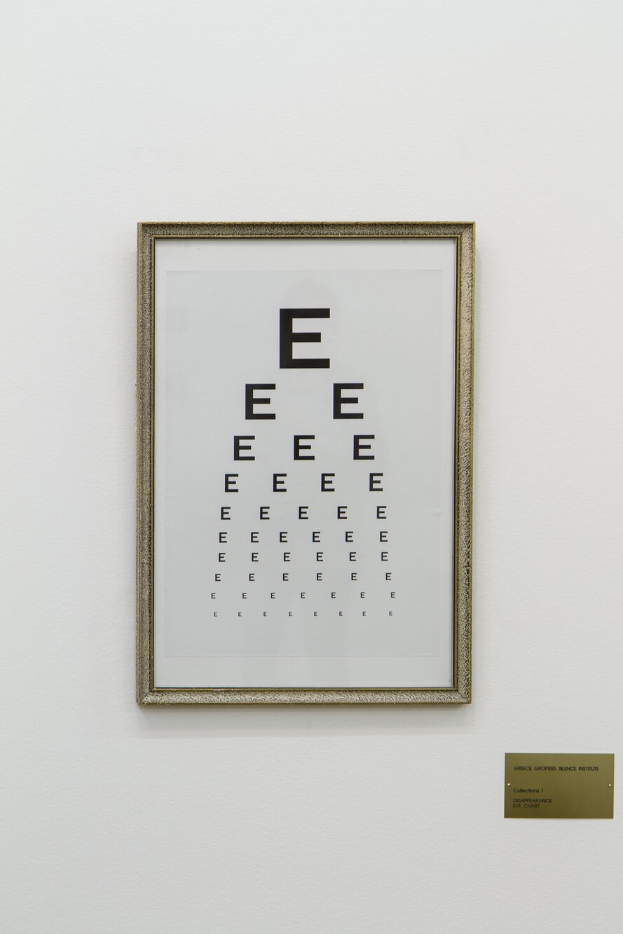 Jeuno JE Kim & Lasse Krog Møller, Greece Gropers Foundation, 2012. Greece Gropers Silence Institute, Collection 1, Disappearance, Eye chart.