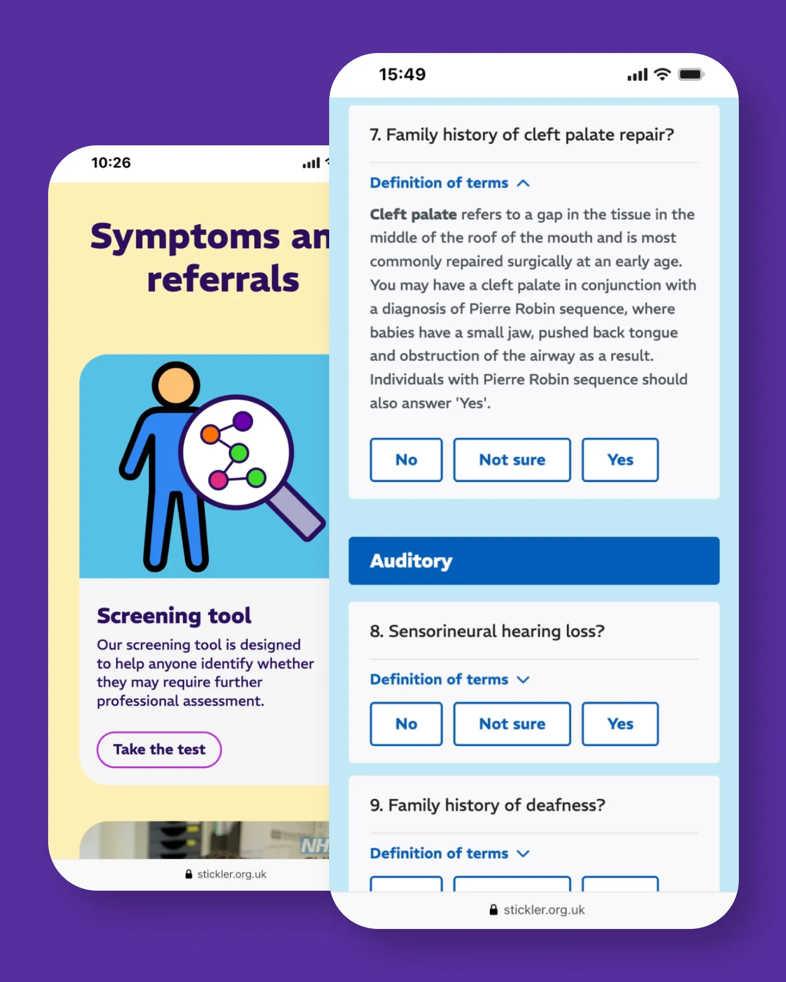 Stickler Syndrome screening tool on mobile device
