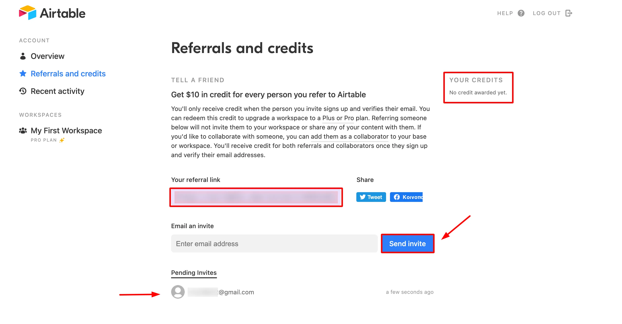 Airtable amount of referral credits