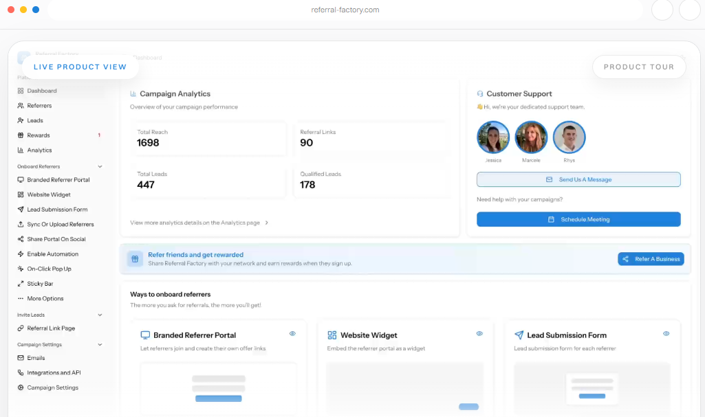 A screenshot of the Referral Factory product.