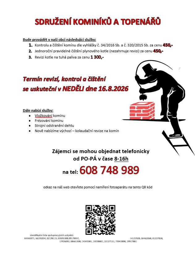 Sdružení kominíků a topenářů - nabídka služeb 16.08.2026