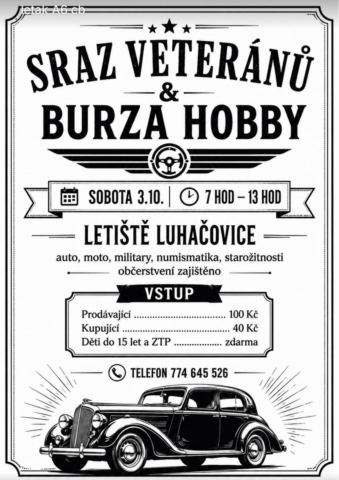 Sraz veteránů a burza hobby - letiště Luhačovice 3.10.2026