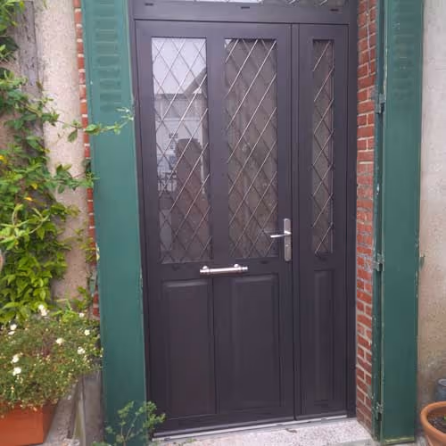 Porte d'entrée Alu, grise, 2 battants 