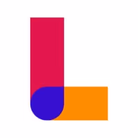 Abstract geometric letter L composed of a red vertical bar, a blue quarter circle, and an orange horizontal rectangle.