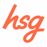 Stylized lowercase letters 'hsg' in red script font.