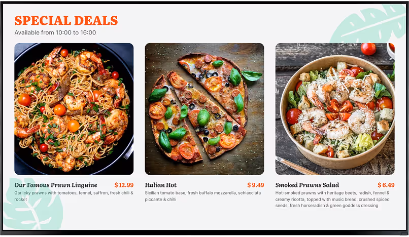 Digital signage for restaurants, menu