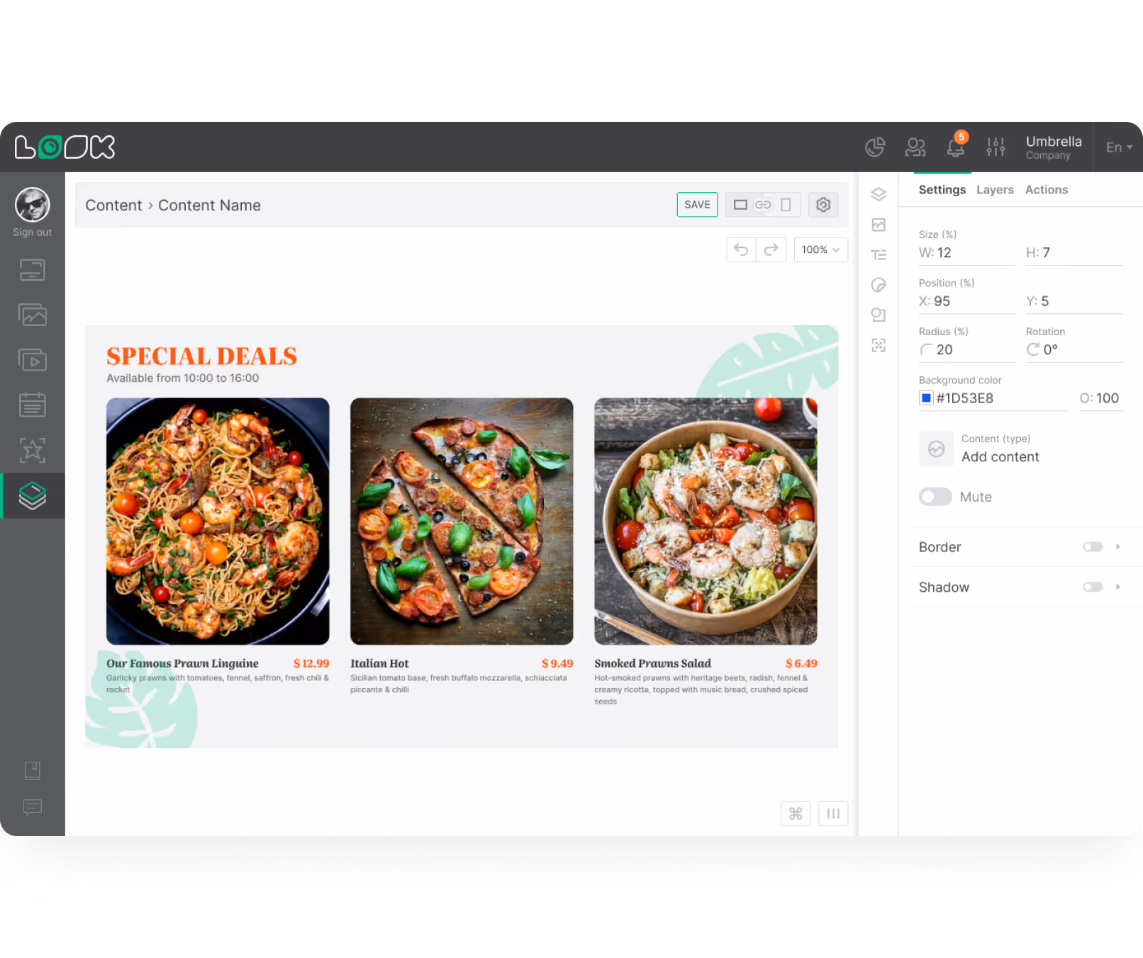 Content Creator Digital Menu Dashboard
