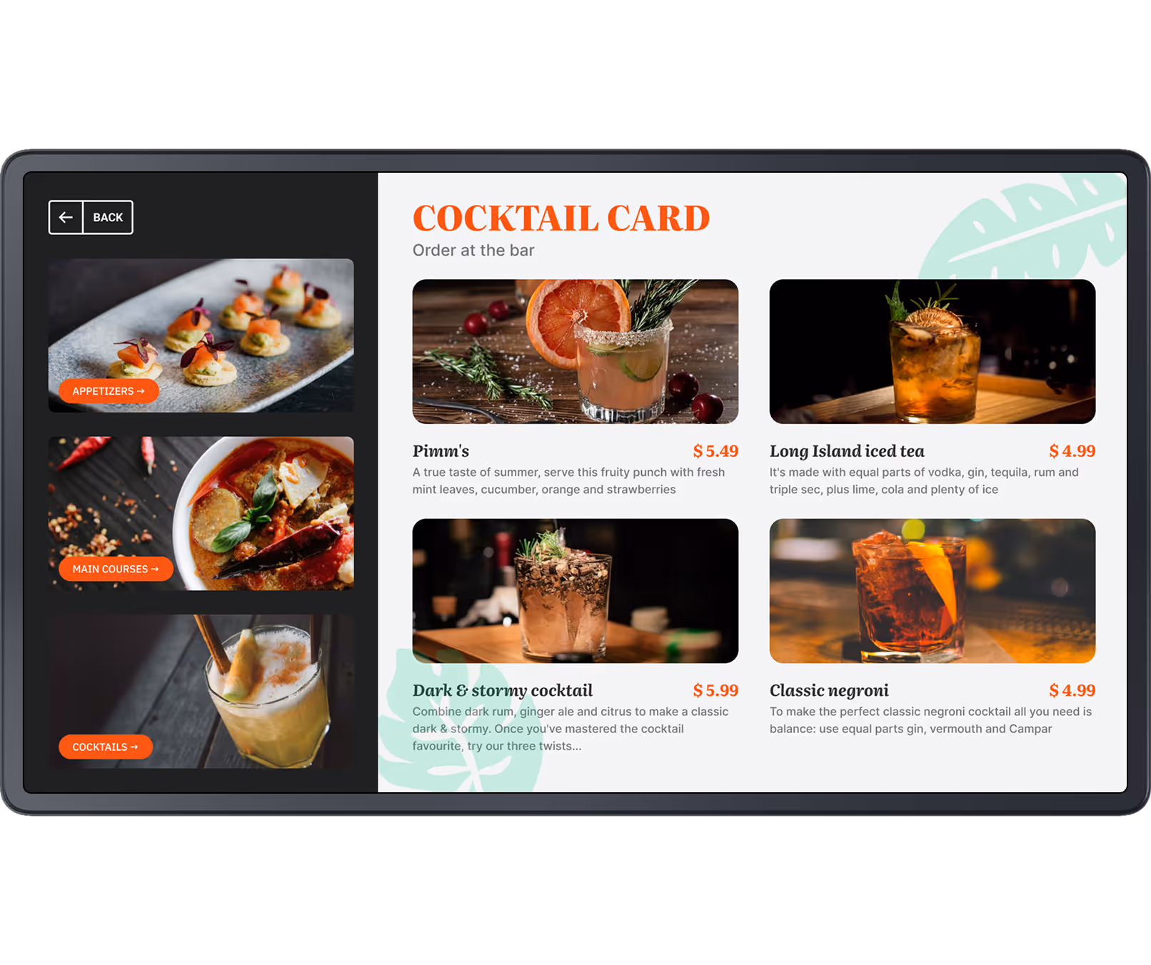 Interactive Scenarios Digital Menu Coctail Card