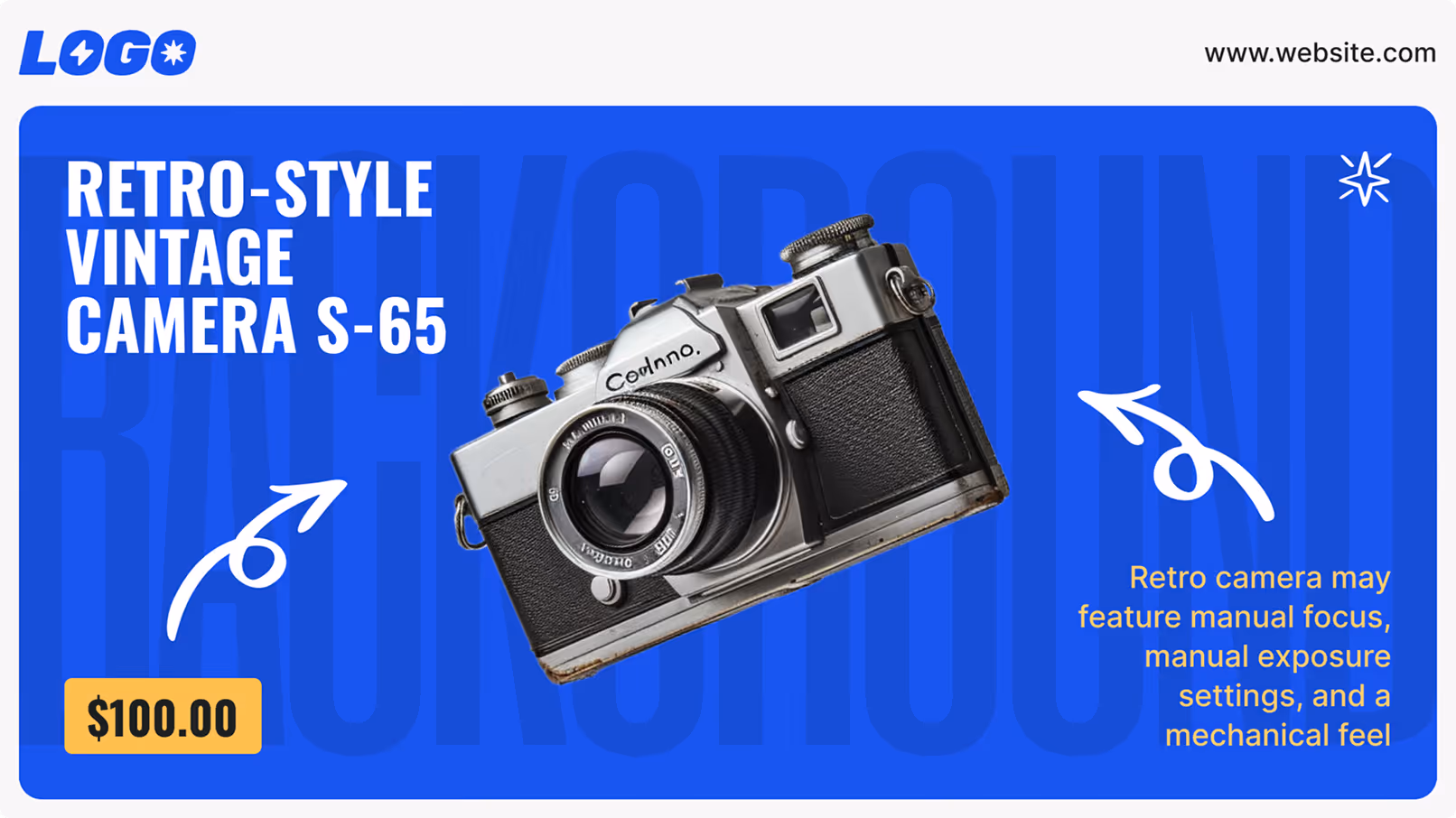 Retro-style vintage S-65 camera with manual focus and exposure features priced at $100.
