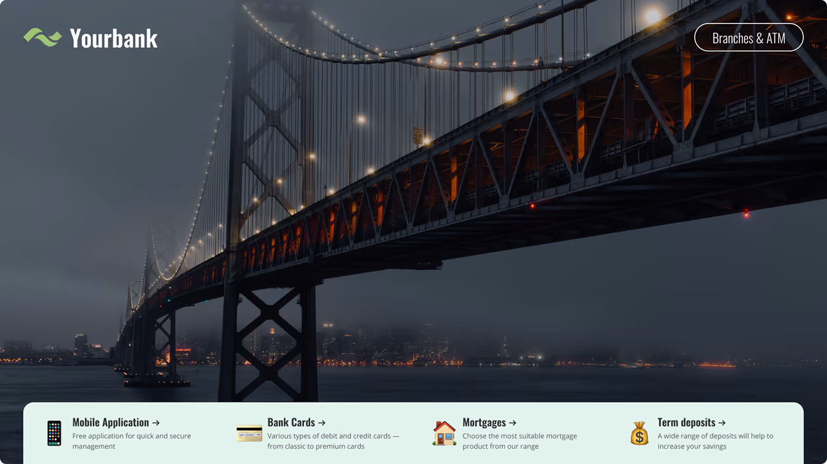 Night view of a lit suspension bridge above water with city lights in the background.