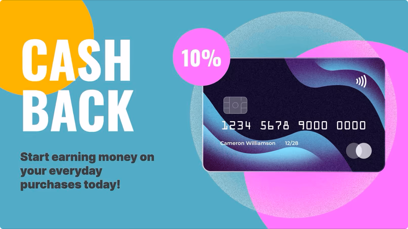 Credit card with 10% cashback offer and text encouraging earning money on everyday purchases.