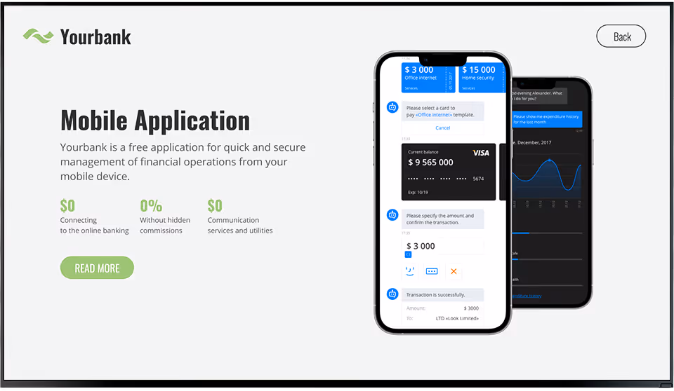 Yourbank mobile app features secure financial management with no hidden fees and online banking connection.