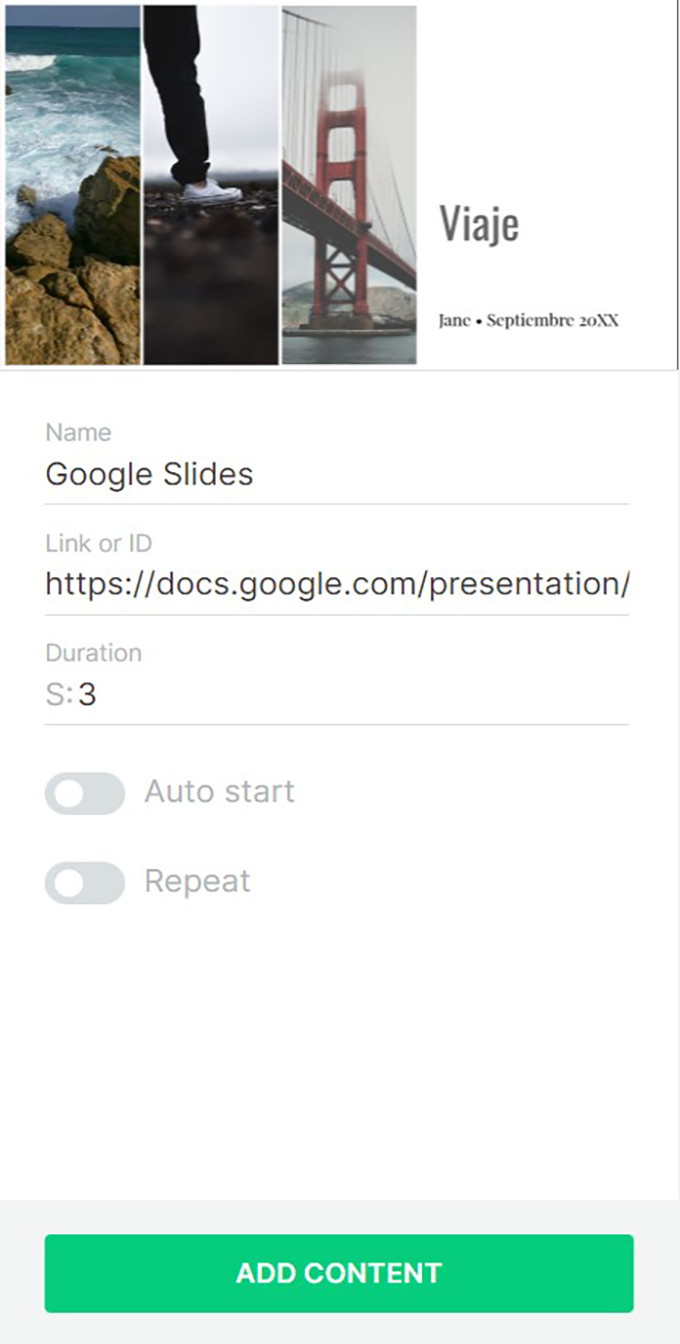 Google slides app interface in Look CMS