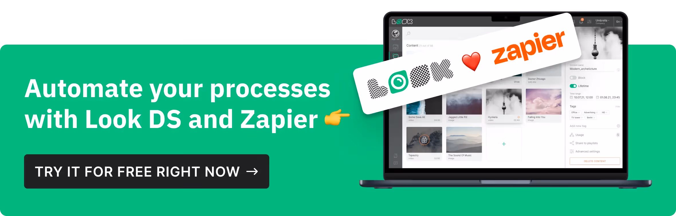 Try Look Digital Signage and automate your processes with Zapier