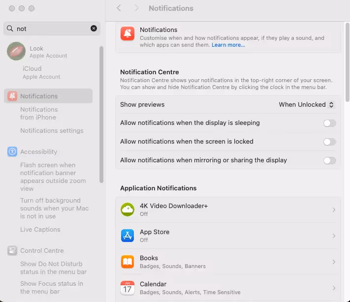 MacOS interface noifiations