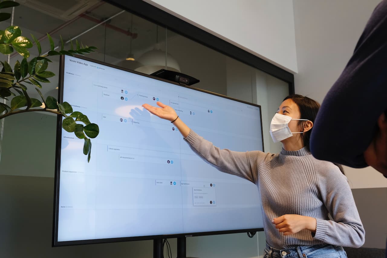 Corporate meeting with digital signage