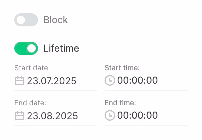 Playlist block and lifetime settings
