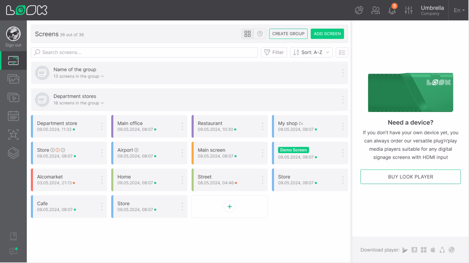 Screens interface