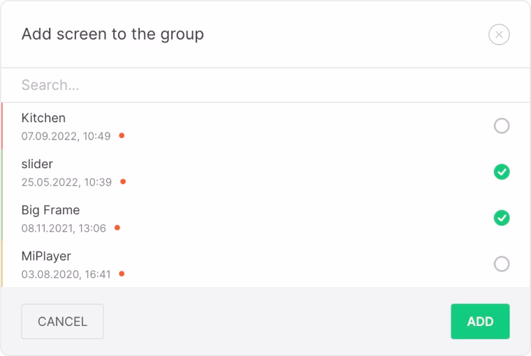 Add screen to the group dialog